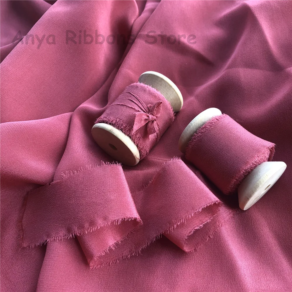 

ins style 25mm 50mm 5mts/roll(woodenspools)100% Pure Silk Frayed Edge Ribbon for wedding packaging pure silk ribbon