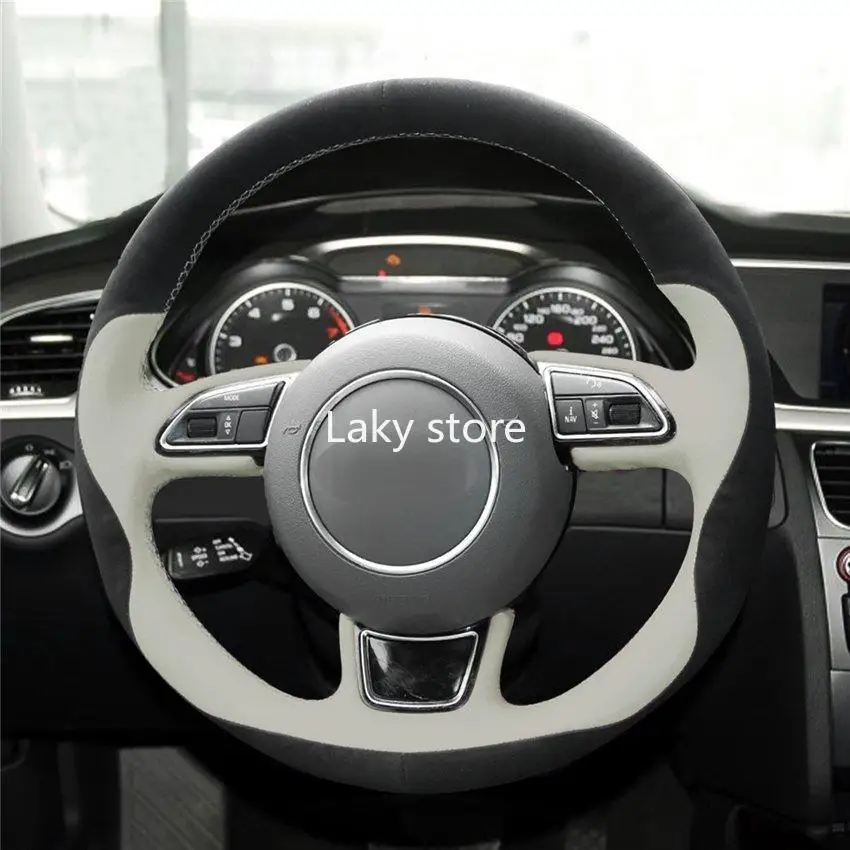 DIY Hand-stitched 100%Real Artificial Leather with Balck&ampWhite Car Steering Wheel Cover for Audi A1 A3 A5 A7 15inch 38cm | Автомобили и