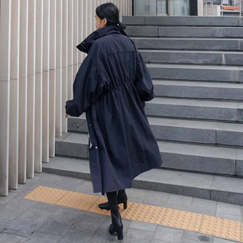 Long Windbreaker Knee Length Korean Fashion Military Zipper Trench