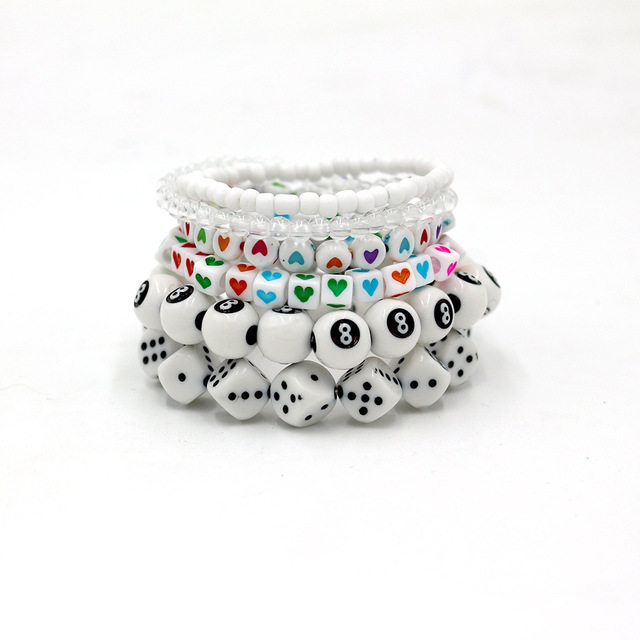 Goth Harajuku 6Pcs/Set Acrylic Pink Fruit Smiley Star Heart Beads Bracelets Wristband For Women Egirl Aesthetic Y2k Jewelry