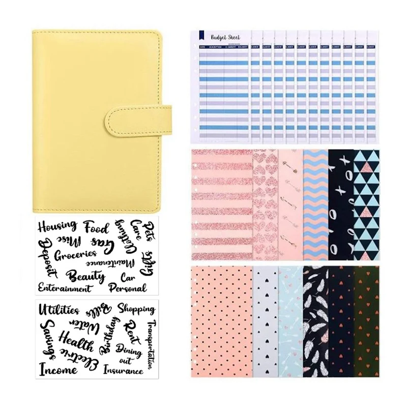 A6 Binder Cover 6 Ring Binder Planner Budget Envelopes PU Leather