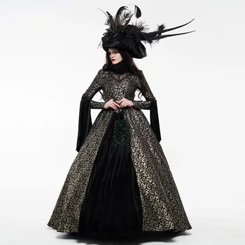 

PUNKRAVE Women's Gothic Court Dress Gogerous fashion Removable Fur Collar evening dinner prom jacquard dress