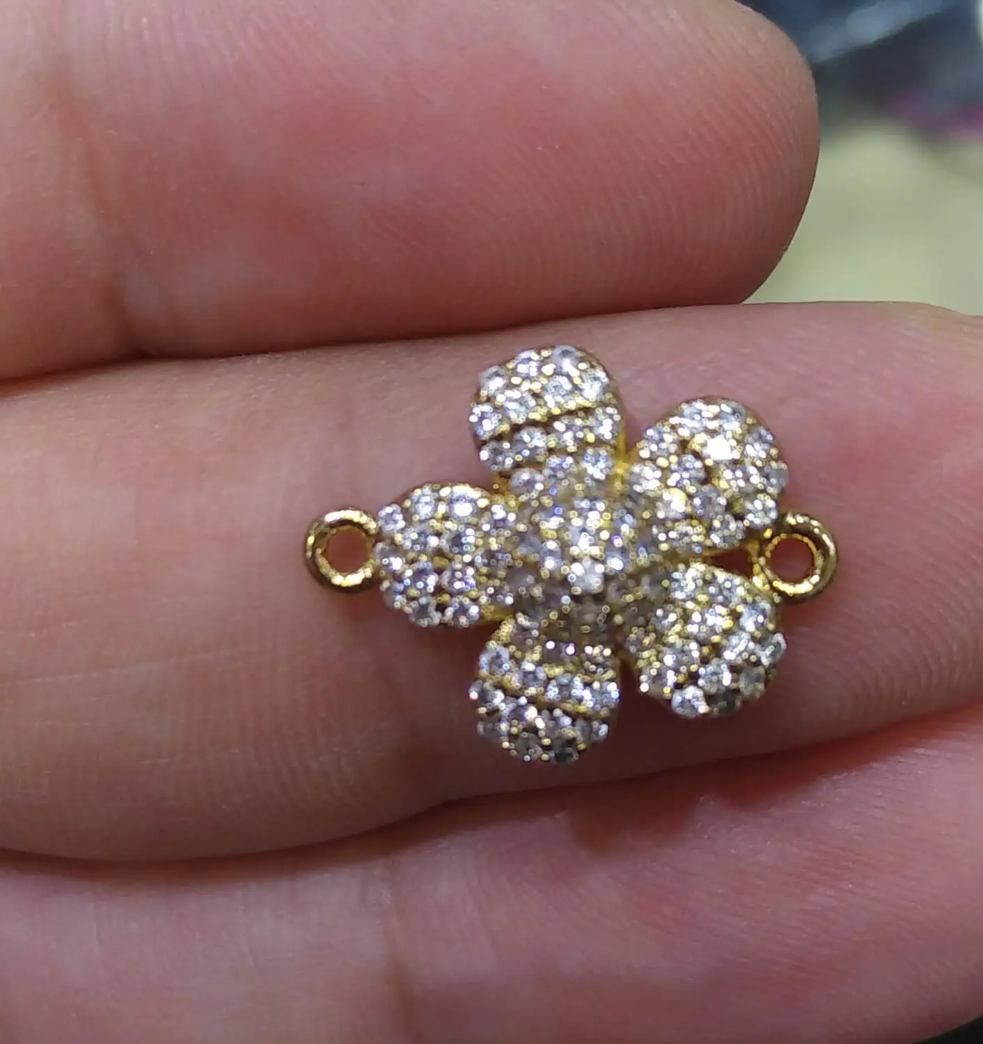 

25mm CZ Micro Pave flower cap Charm, Cubic Zirconia two loops Connector, Rose gold/Gold/Silver/Black Finish focal