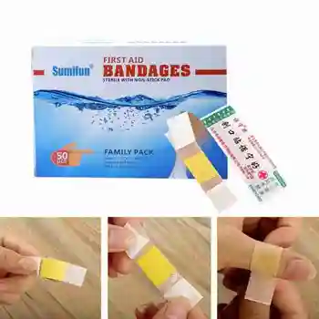 

50pcs Non-woven Waterproof Band-aids Bandages First Aid Breathable Medical Anti-bacteria Wound Plaster Home Travel Emergency Kit