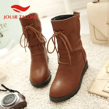 

JOUIR TALONS Winter Short Plush Warm Ankle Boots Fashion Slip-On Pleated Round Toe Low Heels Increased Internal women shoes