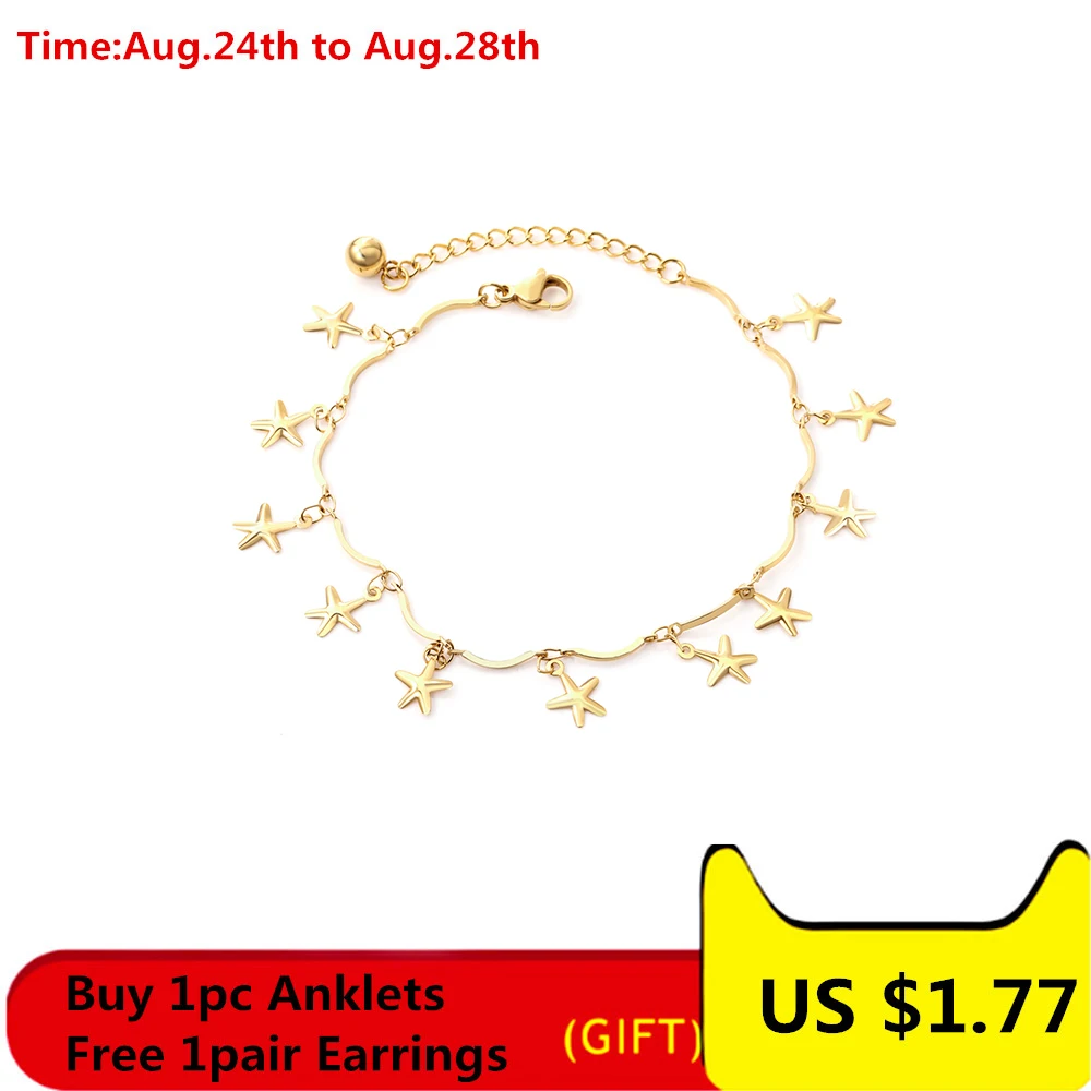 LUXUSTEEL Anklets For Women Foot Accessories Stainless Steel Star Shape 20cm+5cm Adjustable Bracelet Anklet On The Leg Female LUXUSTEEL Anklets For Women Foot Accessories Stainless Steel Star Shape 20cm+5cm Adjustable Bracelet Anklet On The Leg Female