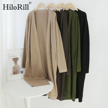 

HiloRill Women Long Sweater Solid Casual Cardigan 2020 Home Loose Pockets Cardigans Autumn Winter Long Sleeve Ladies Outerwear