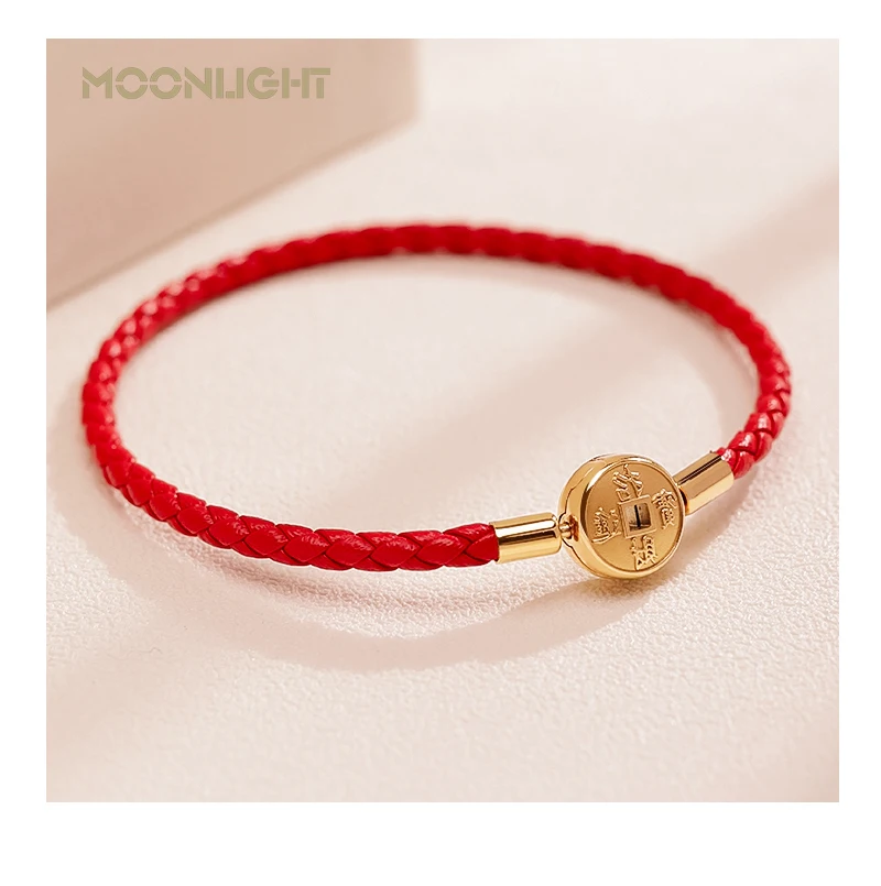MOONLIGHT 2021 Gold Color Coin Bracelet For Women Genuine Leather Lucky Get Rich Red Bracelets Fashion Jewelry Birthday Gifts