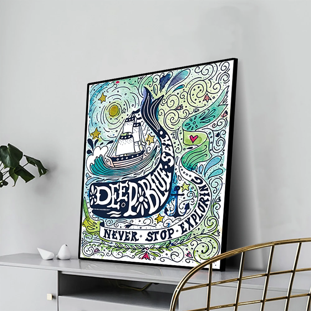 

Canvas Art Painting Deep blue sea exploring Abstract Creative Wall Decor Picture Home Decoration For Studio Bedroom Living room