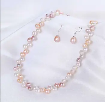 

Pretty 6-7mm Multicolor Freshwater Cultured Pearl Necklace+Earring Set