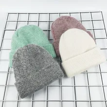 Новинка, зимняя женская шапка из кроличьего кашемира, вязаные шапочки, толстые теплые, Vogue, Женская шерстяная шапка из ангорской шерсти, женские шапочки