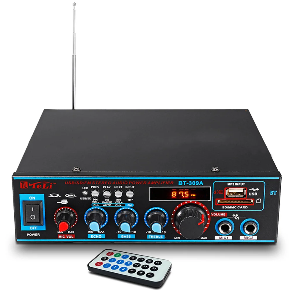 Stereo U Disk Professional Home Theater Mini Subwoofer Mic Inputs Remote Control Bluetooth Sound Mixer Audio Amplifier Wireless
