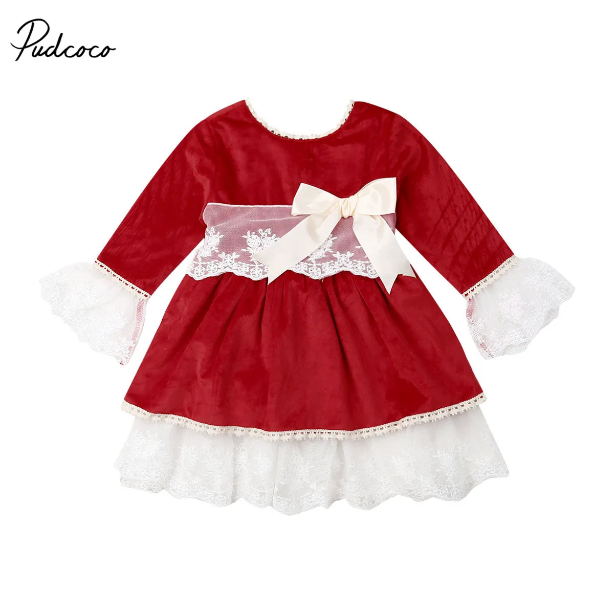 Pudcoco детское рождественское платье для детей одежда для малышей для девочек для детей с бантом; кружевное платье-пачка праздничное платье для танцев, платье бальное платье