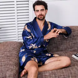 Халат + шорты, комплект из двух предметов, шелковое кимоно для мужчин, сексуальный халат, мягкий удобный тонкий банный халат с длинными