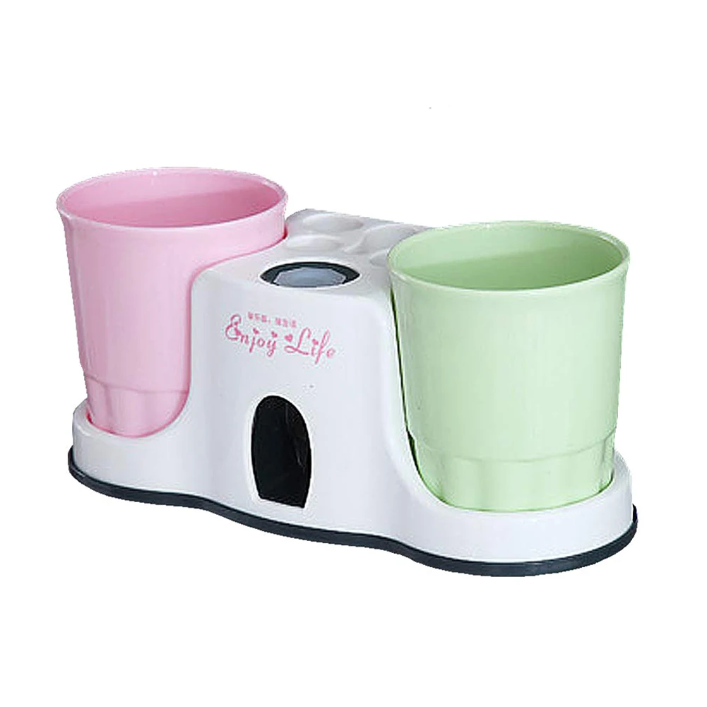 pink green Горячие Держатели Зубной Щетки Автоматический Диспенсер зубной пасты с 2 чашки для полоскания для ванной комнаты D6 - Цвет: pink green