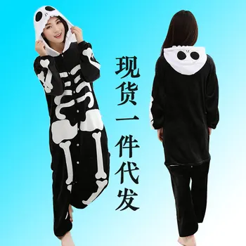 

Couple pajamas Onesies flannel winter goths Bones ghost black women man lady
