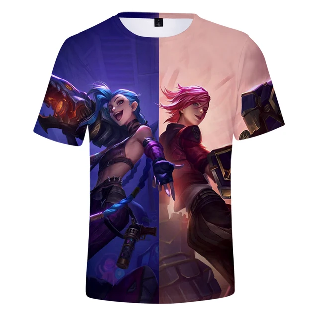 Arcane League of Legends Arcane New 3D Printing Short Sleeved T Shirt Loose Casual T Shirts