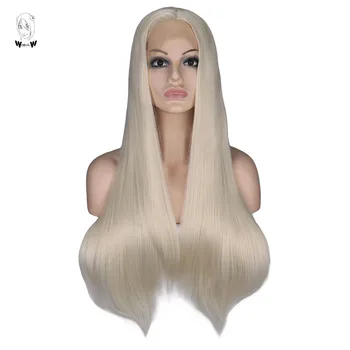 

WHIMSICAL W Natural Straight White Platinum Blonde Lace Front Synthetic Wig Long Silky Wigs for White Women Hand Tied Hair