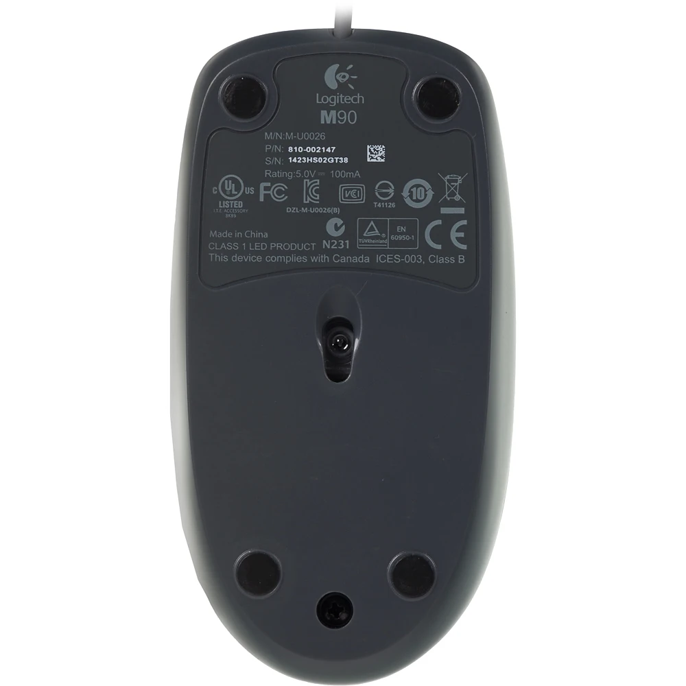 Мышь LOGITECH M90, проводная, USB, черный и темно-серый
