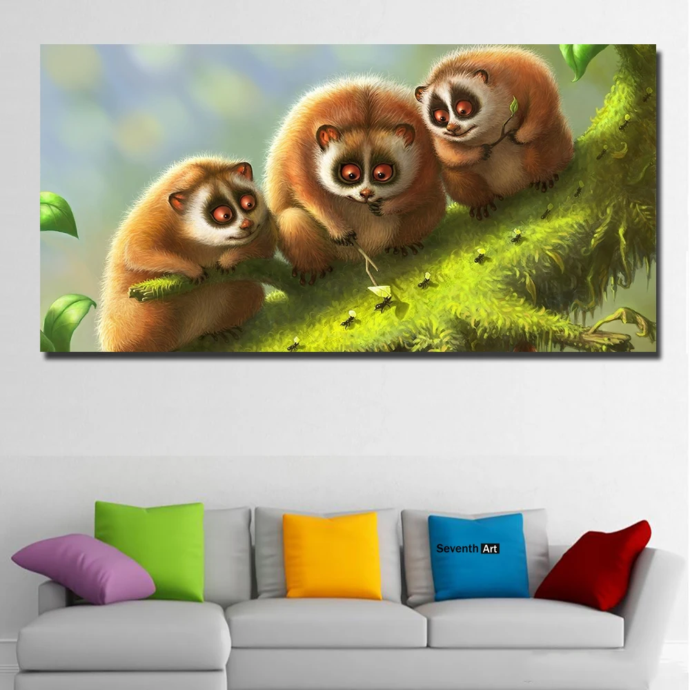 

Cartoon Prints Animal Painting Cartoon Pictures Three Lemurs Playing Ants Canvas Painting Wall Art Print Poster For kids Room