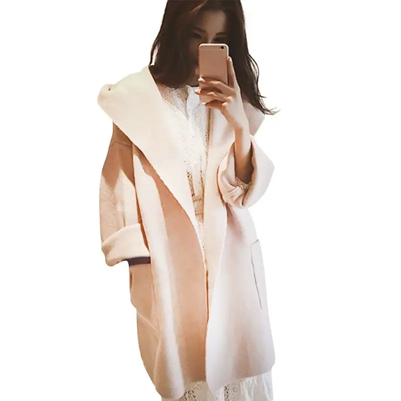 Женское осенне-зимнее пальто свободного покроя с отворотом, теплое кашемировое шерстяное пальто с длинными рукавами, однотонное
