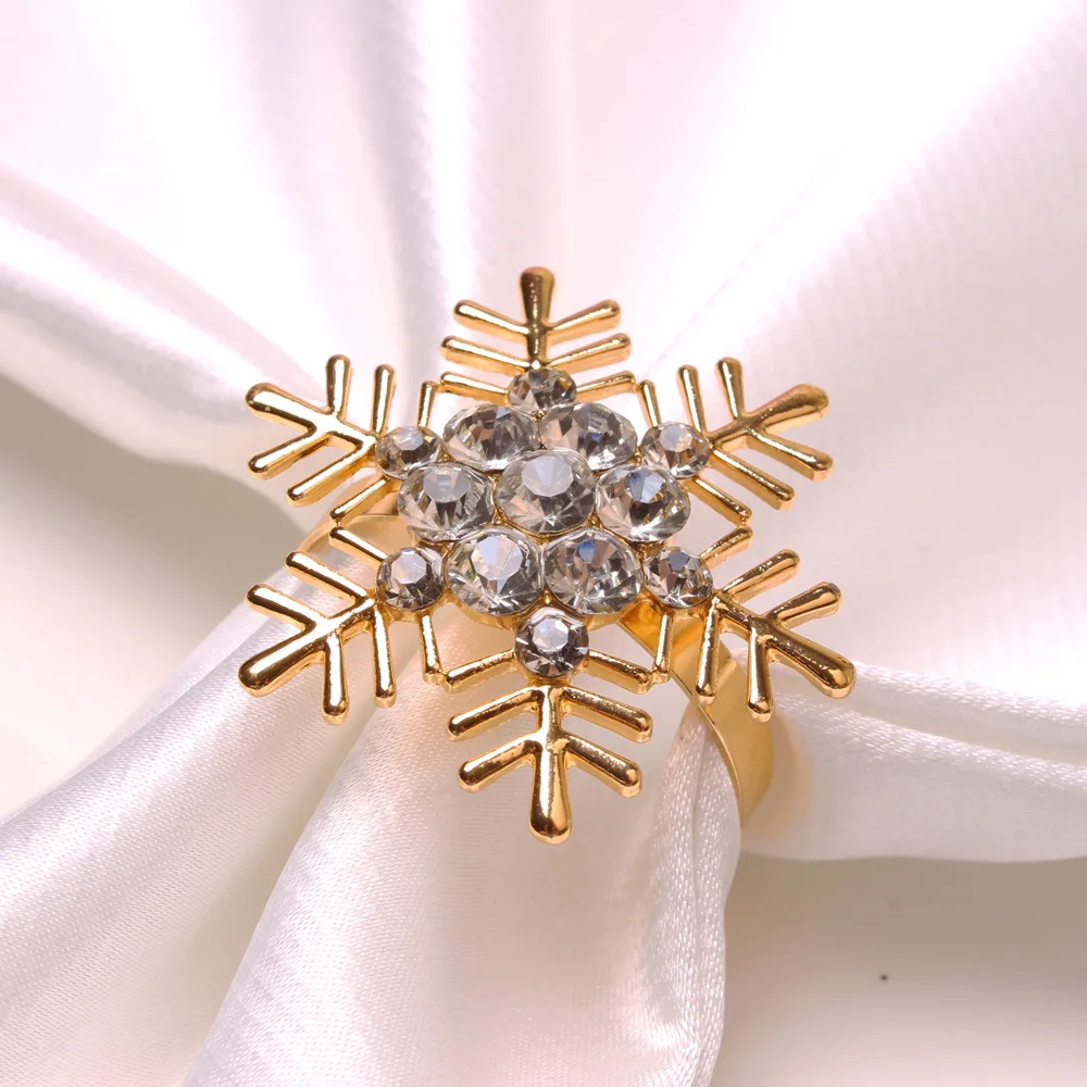 Poitemsis argento fiocco di neve anello portatovagliolo con diamante per Natale ringraziamento decorazione da tavolo set di 6 