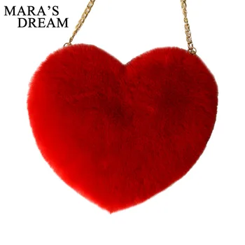 

Mara's Dream 2020 New Solid Color Fashion Plush Heart Bag Female Bag Chain Diagonal Shoulder Peach Heart Bag