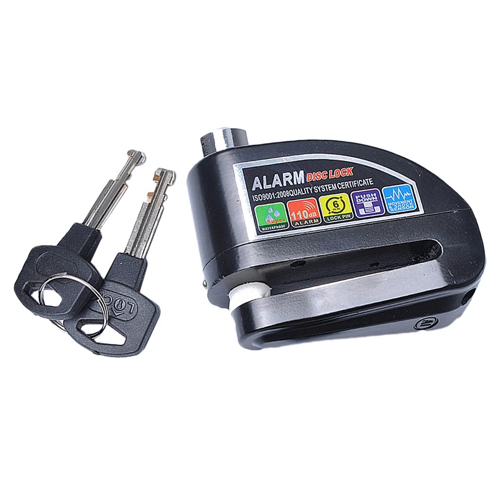 Security Anti Thief Wheel Disc Brake Lock with Alarm 110dB Alarming System for Motorbike Motorcycle Scooter - Black