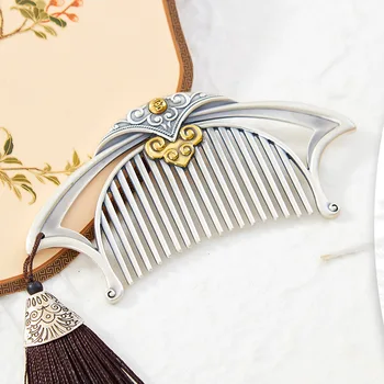 

Genuine S999 sterling silver hair comb ladies practical high-end hair sterling silver comb retro style silverware gift