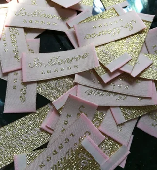 

1000pcs labels for clothes customized garment labels woven main sewing label embroidered tag silver gold thread WSL-001