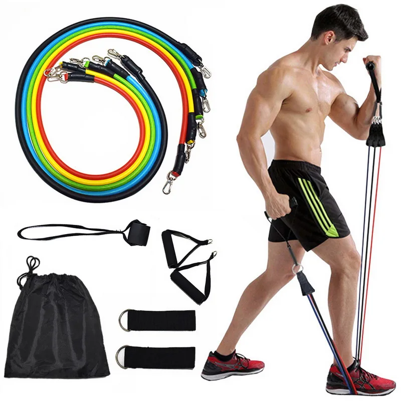 

11 Pcs/Set Latex Resistance Bands Crossfit Training Body Exercise Yoga Tubes Pull Rope Chest Expander Pilates Fitness with Bag