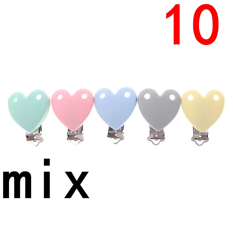 ATOB 10PCS Pacifier Clip Silicone Round Teether Clips DIY Baby Pacifier Dummy Chain Holder Soothing Pacifier Accessories - Цвет: heartmix