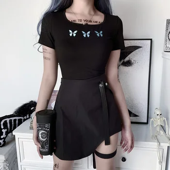 

Gothic Irregular Leggings Women Mini Skirt Single Shoulder Strap Drawstring Female Skirt Summer Fashion Sexy Black Ladies Bottom