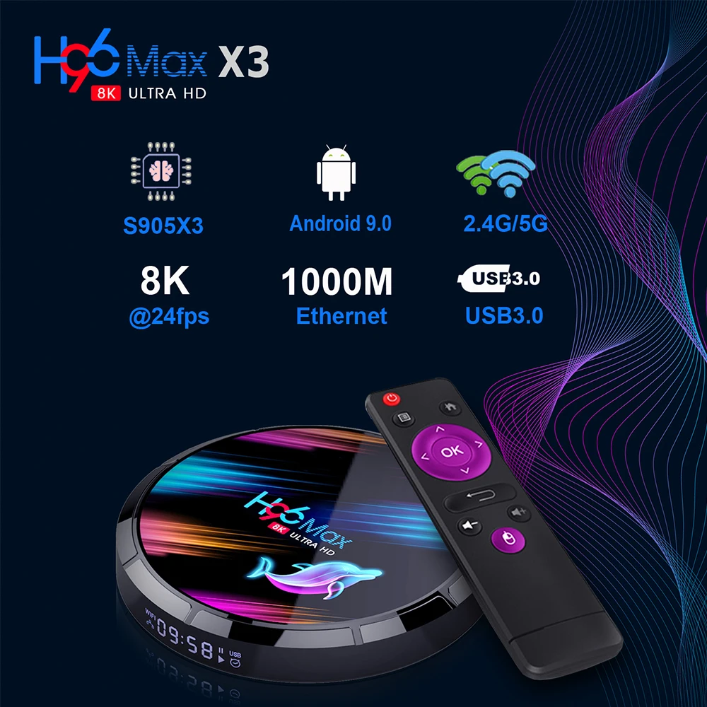 H96 Max X3 Amlogic S905X3 Android ТВ коробка 4G 128G Android 9,0 Смарт ТВ Box IPTV Set-Top Box 4K BT4.0 двухъядерный процессор Wi-Fi Media Player