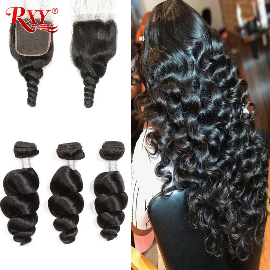 

Loose Wave Bundles With Closure Brazilian Hair Weave Bundles With Closure RXY 100% Human Hair Closure With Bundles 3+1 remy
