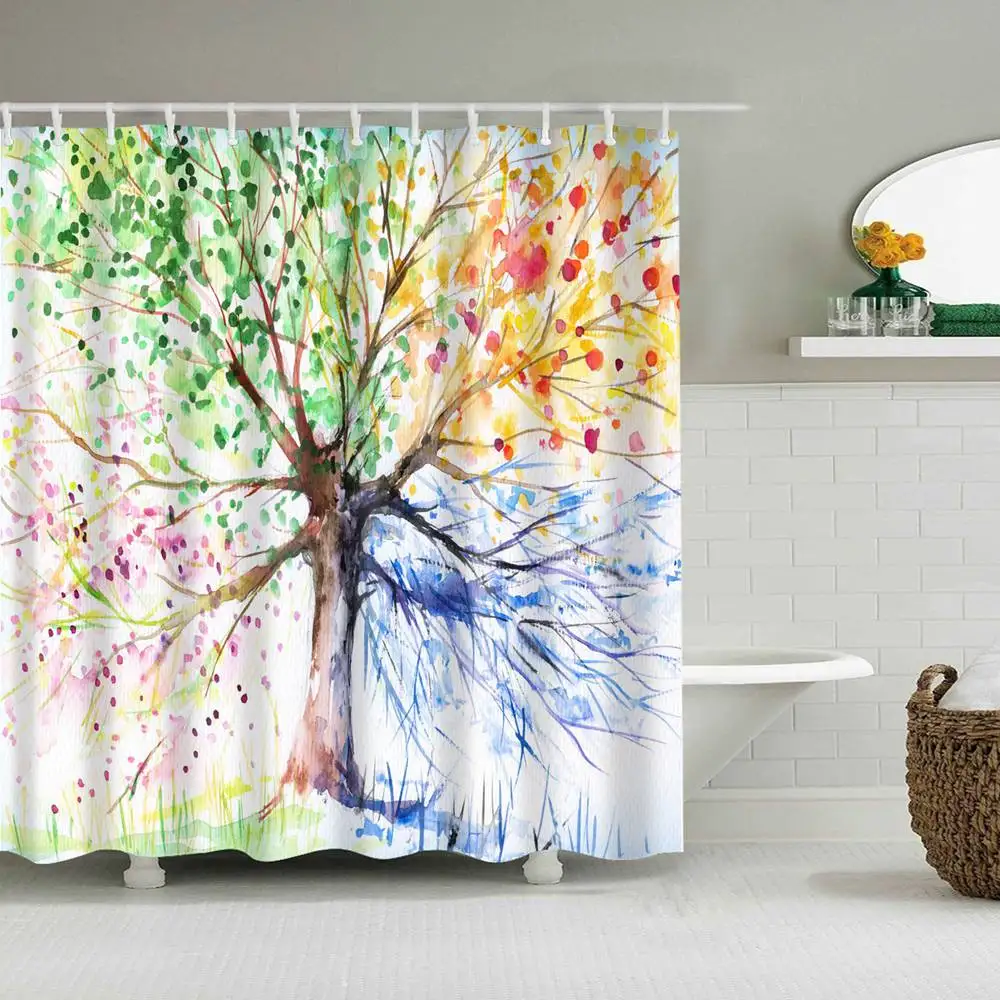 Dafield, винтажная занавеска для душа, дерево, произведение искусства для ванной, домашняя ткань, рисунок, печать, занавеска s, черный, серый, занавеска для душа, дерево - Цвет: 20154