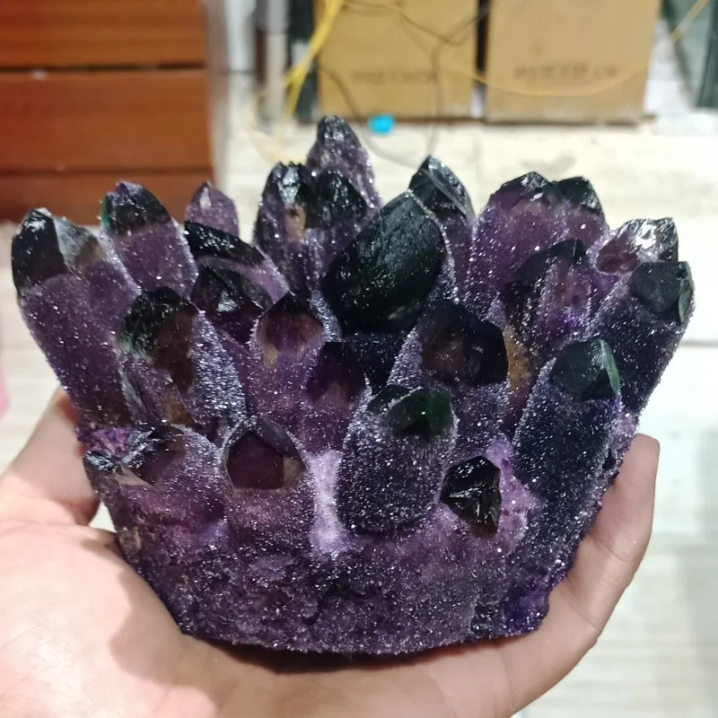 DHXYZB 700-1550 г натуральный аметист кластер сырья geode reiki кварц для лечения