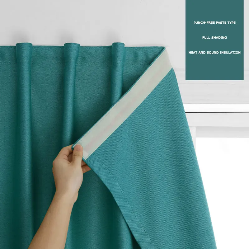 Punch Free Velcro Blackout Window Curtains Anti Uv Light Easy Install