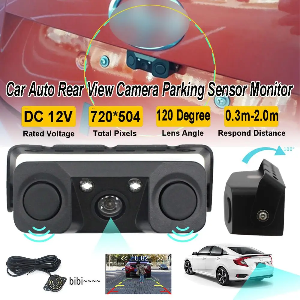 

Car Auto Rear View Camera Parking Sensor Monitor 12V Reverse Backup Buzzer Rear View Camera With 2 Parking Line Sensors
