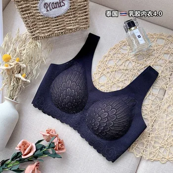 

Thailand Latex Clothing 4.0 Piece Bra Gather Sexy Lace Comfortable Big Chest Significantly Smaller Sleep Shock-Proof Underwear