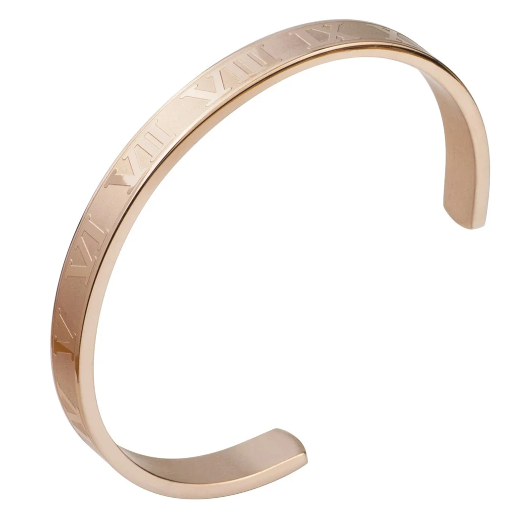 Luxury Titanium Stainless Steel Bangle Roman Numerals Gold Color Cuff Bracelets Love Letter Bracelet Men Women Open Bangles