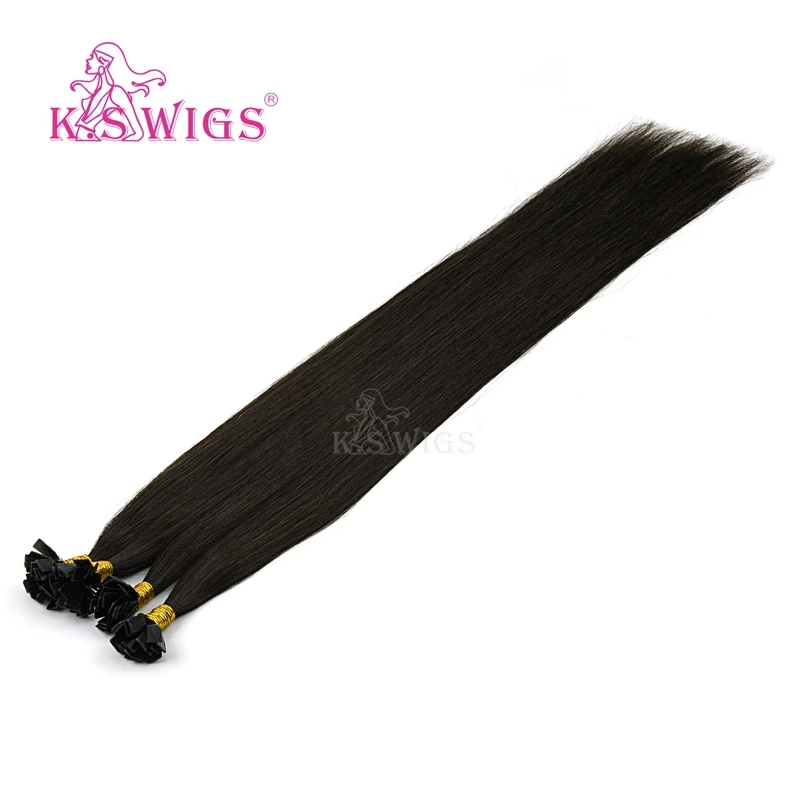 K.S Wigs 24'‘ Remy Pre Bonded Flat Tip Human Hair Extensions Straight Double Drawn Capsules Keratin Fusion Hair 1g/s - Цвет: #2