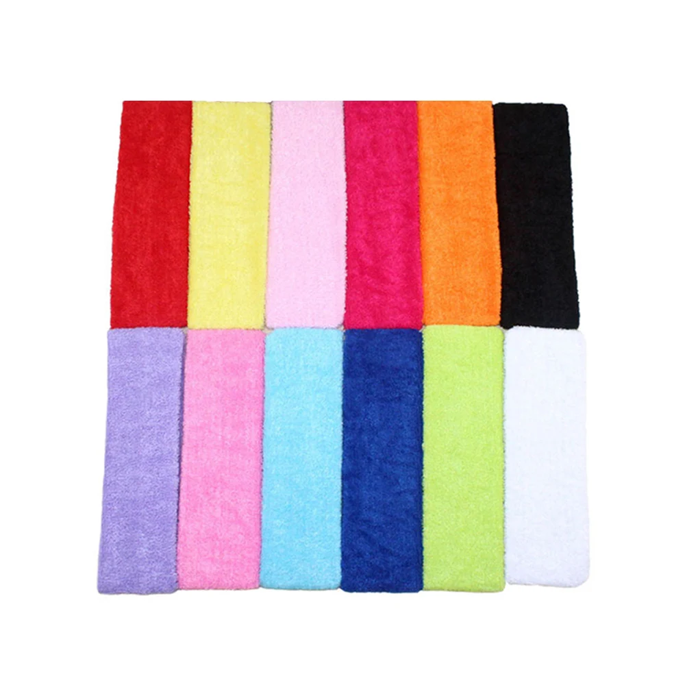 12pcs Cotton Sweatband Headband for Women Men Sport Yoga Gym Running Stretch Hair Head Band Cycling Wide Head Sweat Band