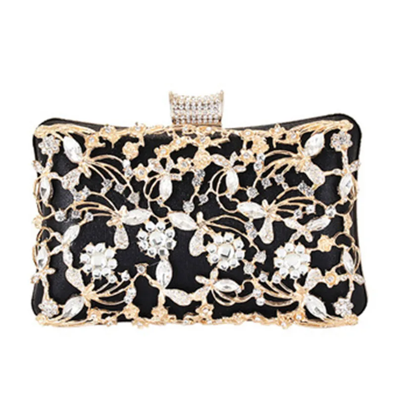Rhinestone Evening Bag Crystal Flower Wedding Party Dinner Purse Crossbody Shoulder Mini Bag Bolsos Mujer C55