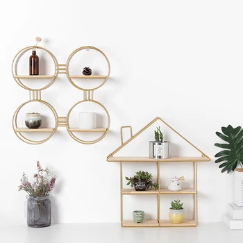 

New Nordic Style Wrought Iron Wall Shelf Storage Racks Hanging Organizer Figurines Display Crafts Floating Shelves Holder Home D