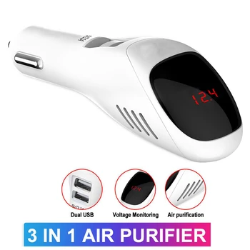 

Car Air Purifier 12V 24V Negative Ions Air Cleaner Ionizer Air Freshener Auto Digital Display Dual USB Car Charger
