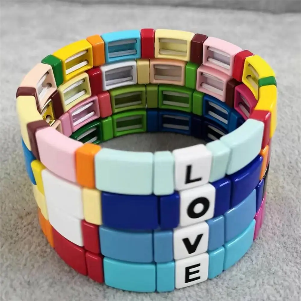 

Shinus 4pcs Tile Bracelet Women Rainbow Bangle Pulseras 2020 Love Letter Diy Bracelets Colorful Fashion Jewelry Summer Enamel
