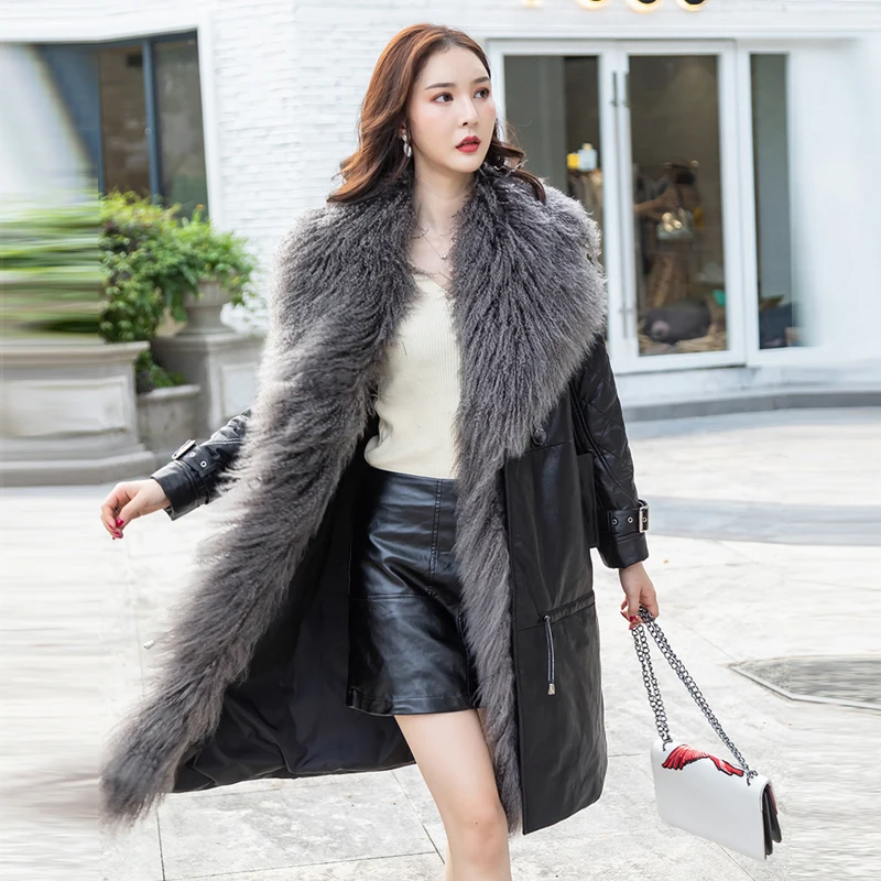 Куртка из натуральной кожи, осенне-зимнее пальто, женская одежда, шерсть, меховой воротник, овчина, пуховик, корейские винтажные топы, ZT4063