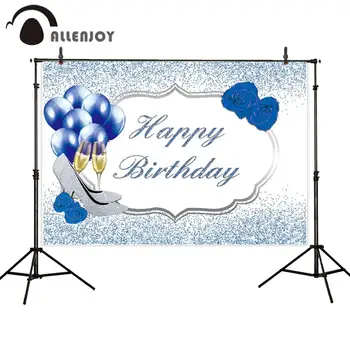 

Allenjoy Adult Birthday Wall Decor Blue Balloons Rose Glitter Sequins Event Photozone Banner Queen Bokeh Backdrop Party Curtain