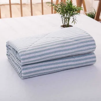 

New Luxury Cotton Summer Quilts Single Double People Quilts Stripe Bed Cover Kids Adults Duvet Cozy Soft Travel Coverlet Bedding